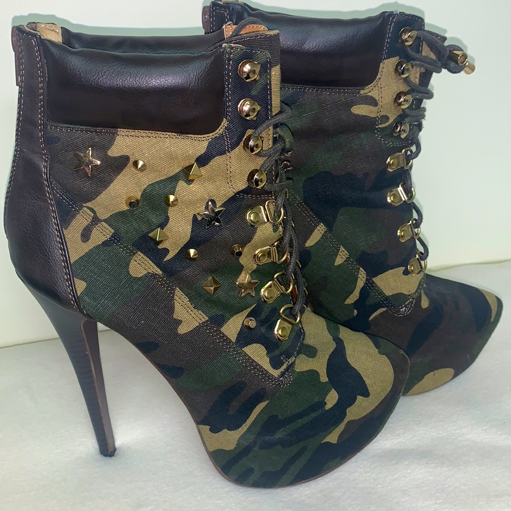 High Heel Platform Camouflage Ankle Boots